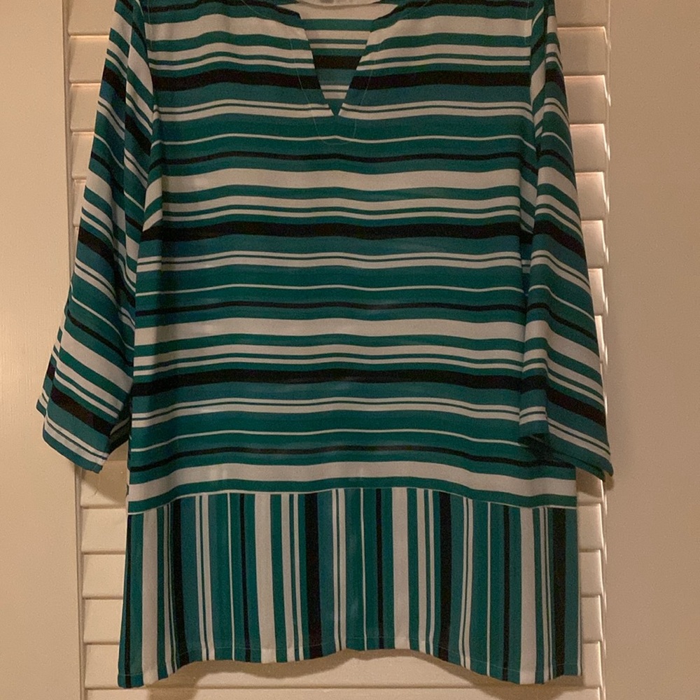 Violet & Claire size 1X Teal, Black and White Striped blouse